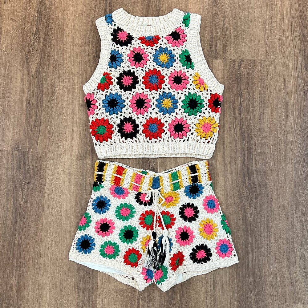 Farm Rio Crochet Sweater Set Sz L